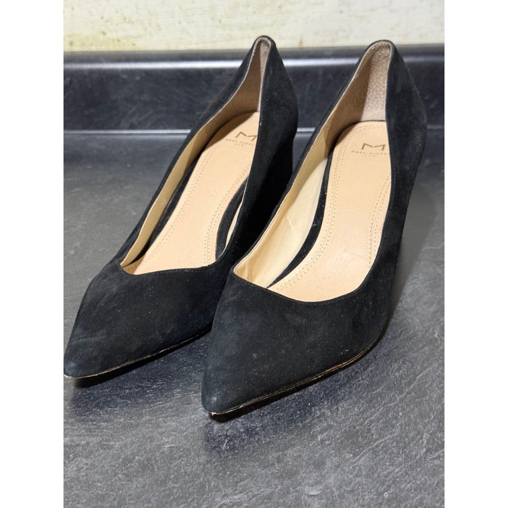 Marc Fisher LTD Zala Black Suede Pointed Toe Block Heel Pumps Womens 8.5M Chic